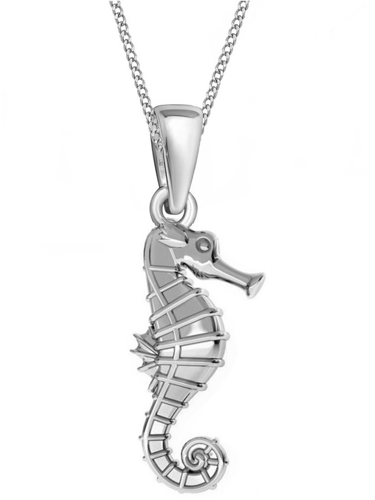 Goldene Hufeisen Kette mit Anhänger Mini klein Seepferdchen Anhänger mit Kette 925 Sterling Silber (2-tlg, inkl. Etui), Kinderschmuck Halskette