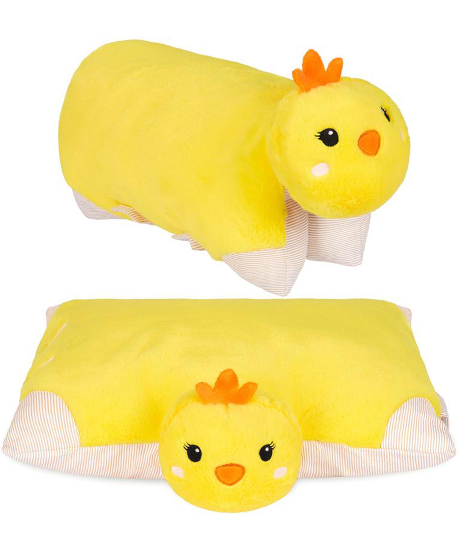 BRUBAKER Kuscheltier Kuscheltierkissen Küken Gelb - 2 in 1 Plüschtier und Kissen (Kuschelkissen - Niedliches Tier Reisekissen, 1-St., 40 x 30 cm), aufklappbares Kinder Plüschkissen mit Klettverschluss