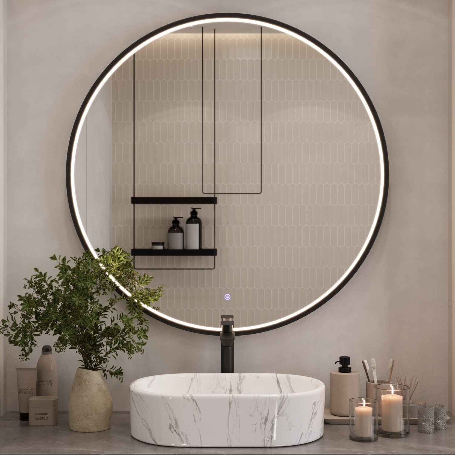 Planetmöbel Badspiegel Spiegel VELUNA rund 60 - 100 cm (3000-6500k), für Ba günstig online kaufen