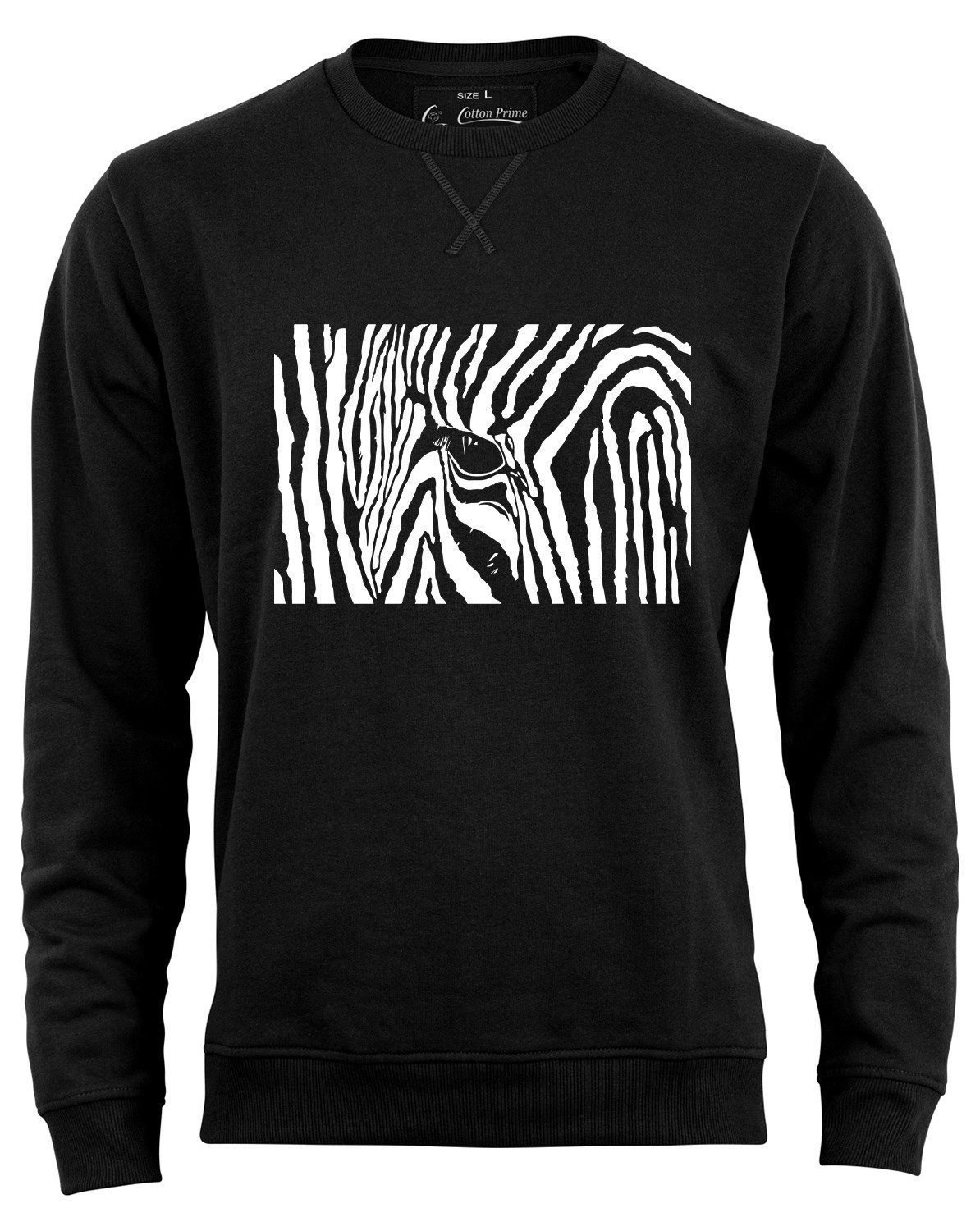 Sweatshirt Prime® Zebra Eye & mit Cotton Innenfleece Schwarz weichem Black White