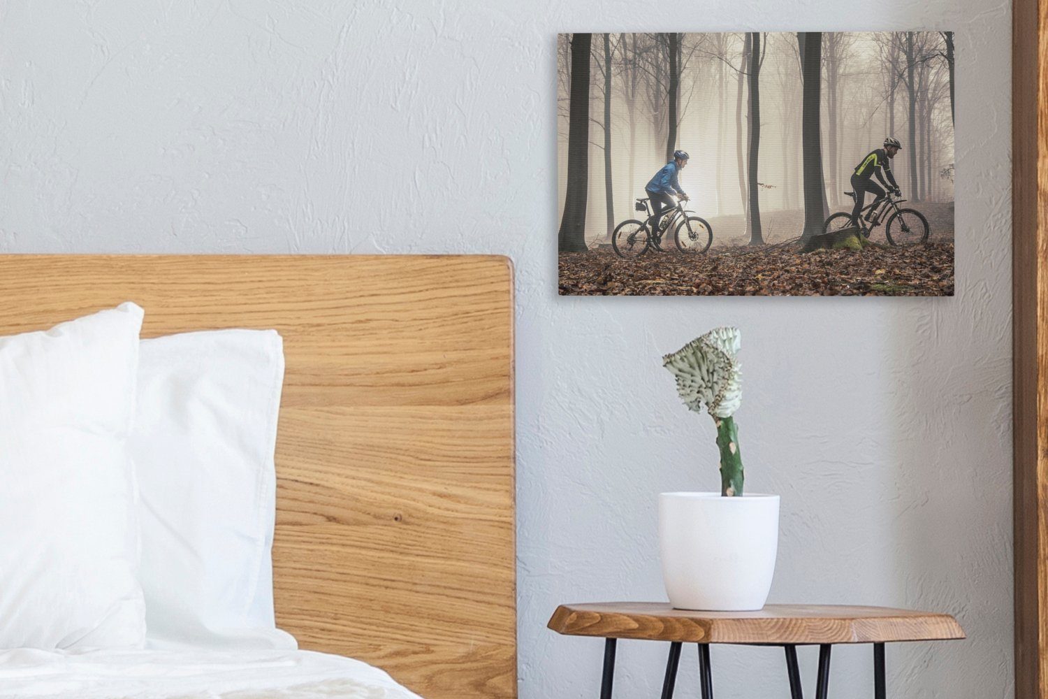 Mit OneMillionCanvasses® Waldweg, einen Wanddeko, dem Aufhängefertig, über St), Leinwandbild Leinwandbilder, cm Wandbild 30x20 Mountainbike (1