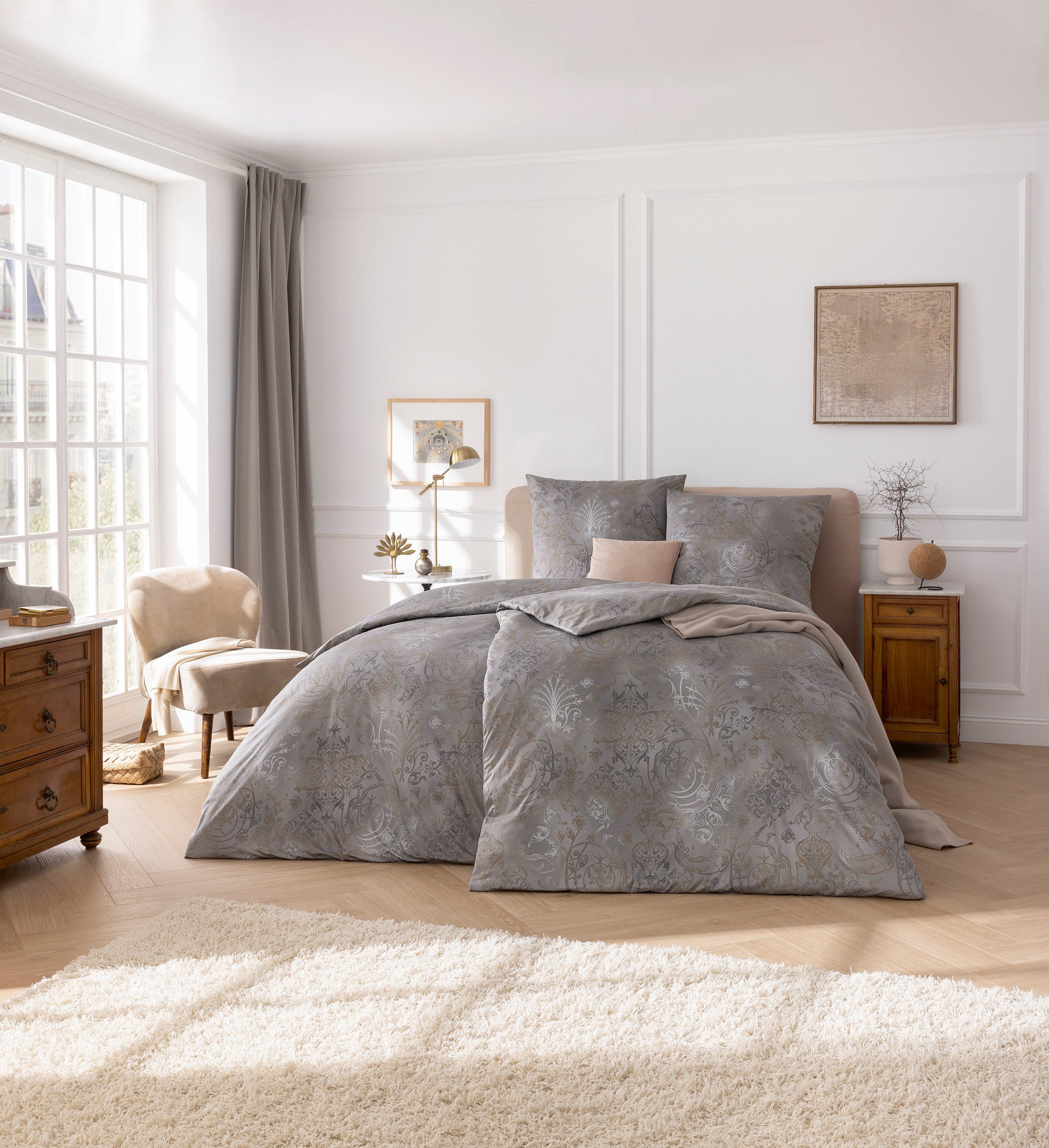 Estella Kissenhülle Jersey Kopfkissenbezüge Atelier Gregorio Ornament grau günstig online kaufen