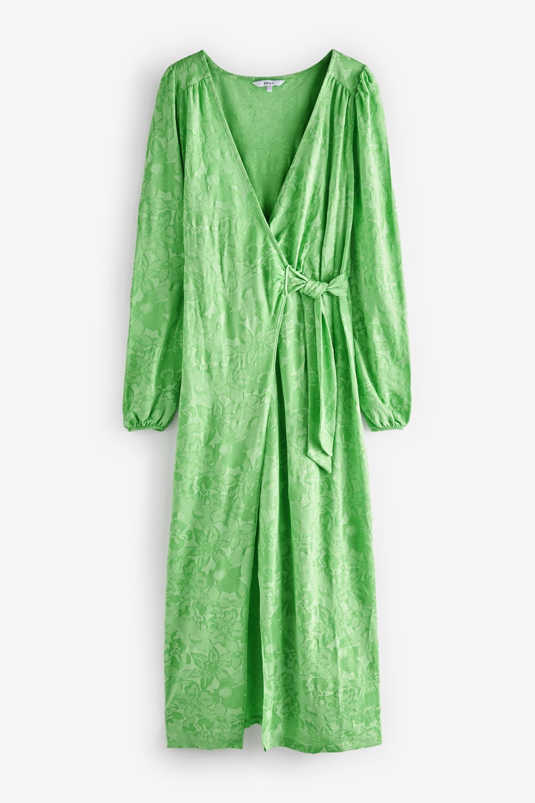 Next Midikleid Langärmelige Jacquard-Kleid im Wickeldesign (1-tlg) Green