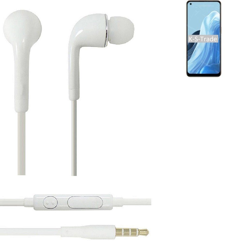 K-S-Trade für Oppo Headset Reno7 3,5mm) Lautstärkeregler In-Ear-Kopfhörer u (Kopfhörer Mikrofon mit 4G weiß