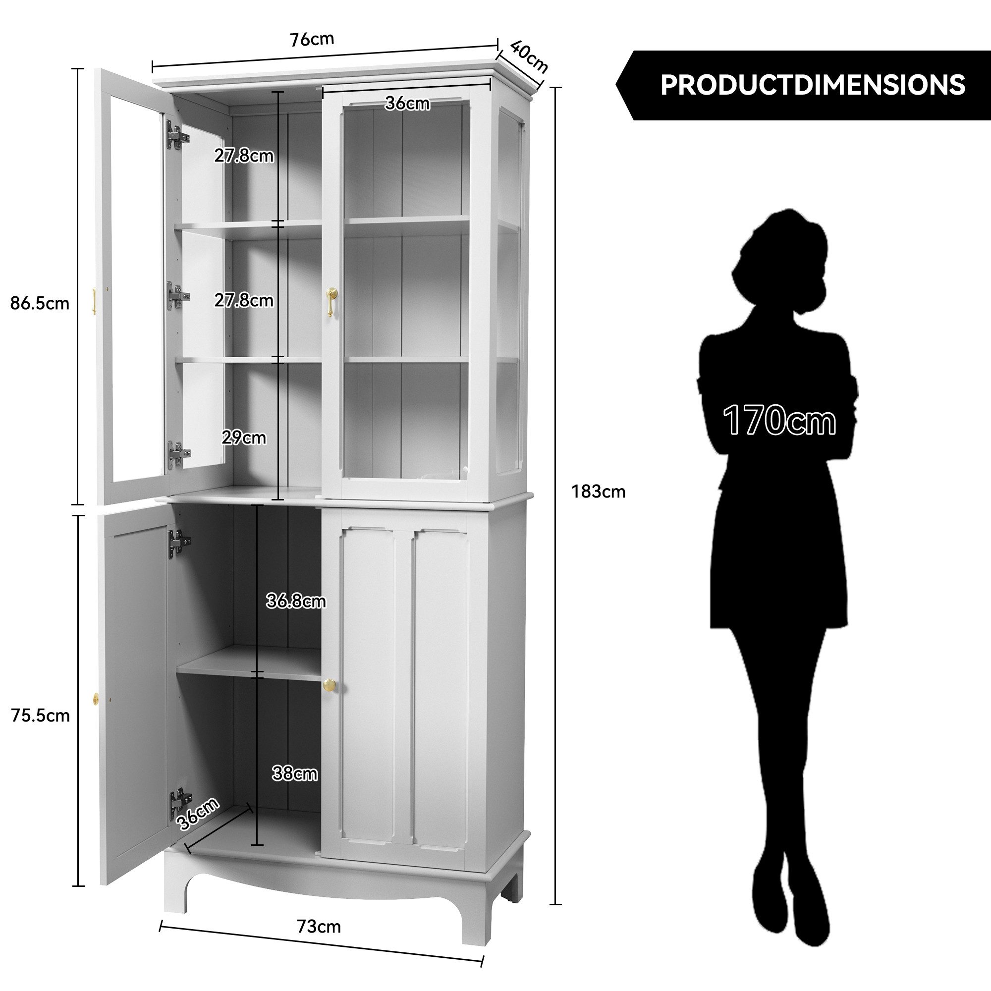 HOLTICO Hochschrank Freistehender küchenschränke mit Glastür, Glasküchensch günstig online kaufen
