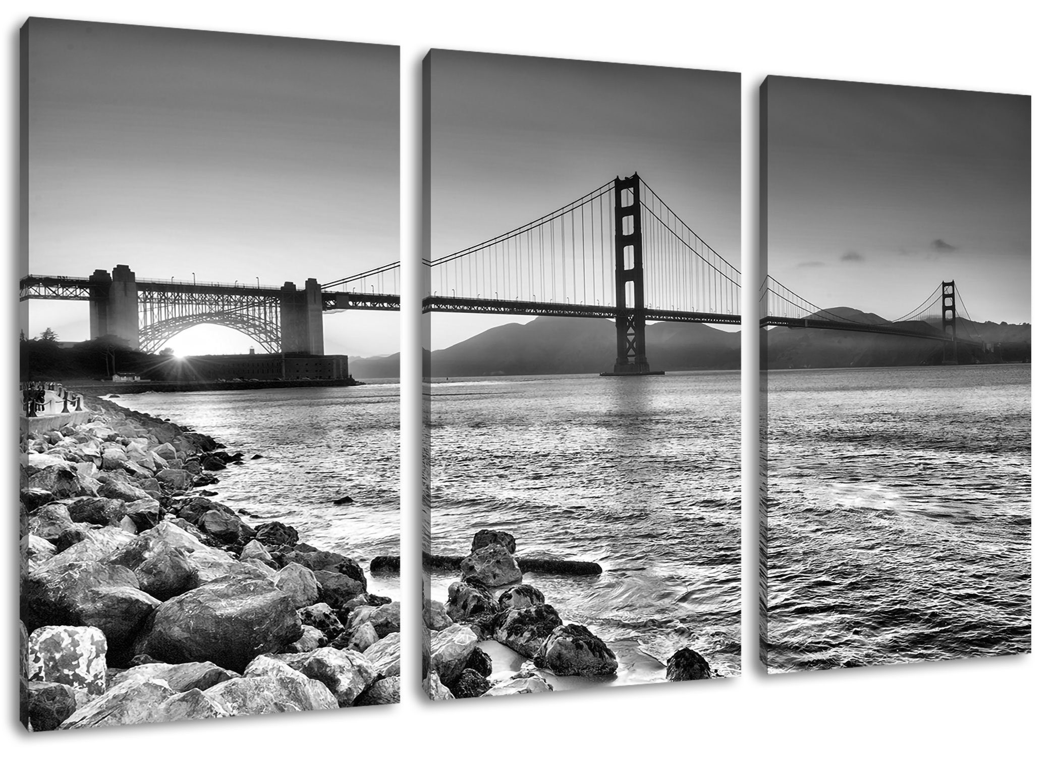 Pixxprint Leinwandbild Imposante Golden Gate Bridge, Imposante Golden Gate Bridge 3Teiler (120x80cm) (1 St), Leinwandbild fertig bespannt, inkl. Zackenaufhänger