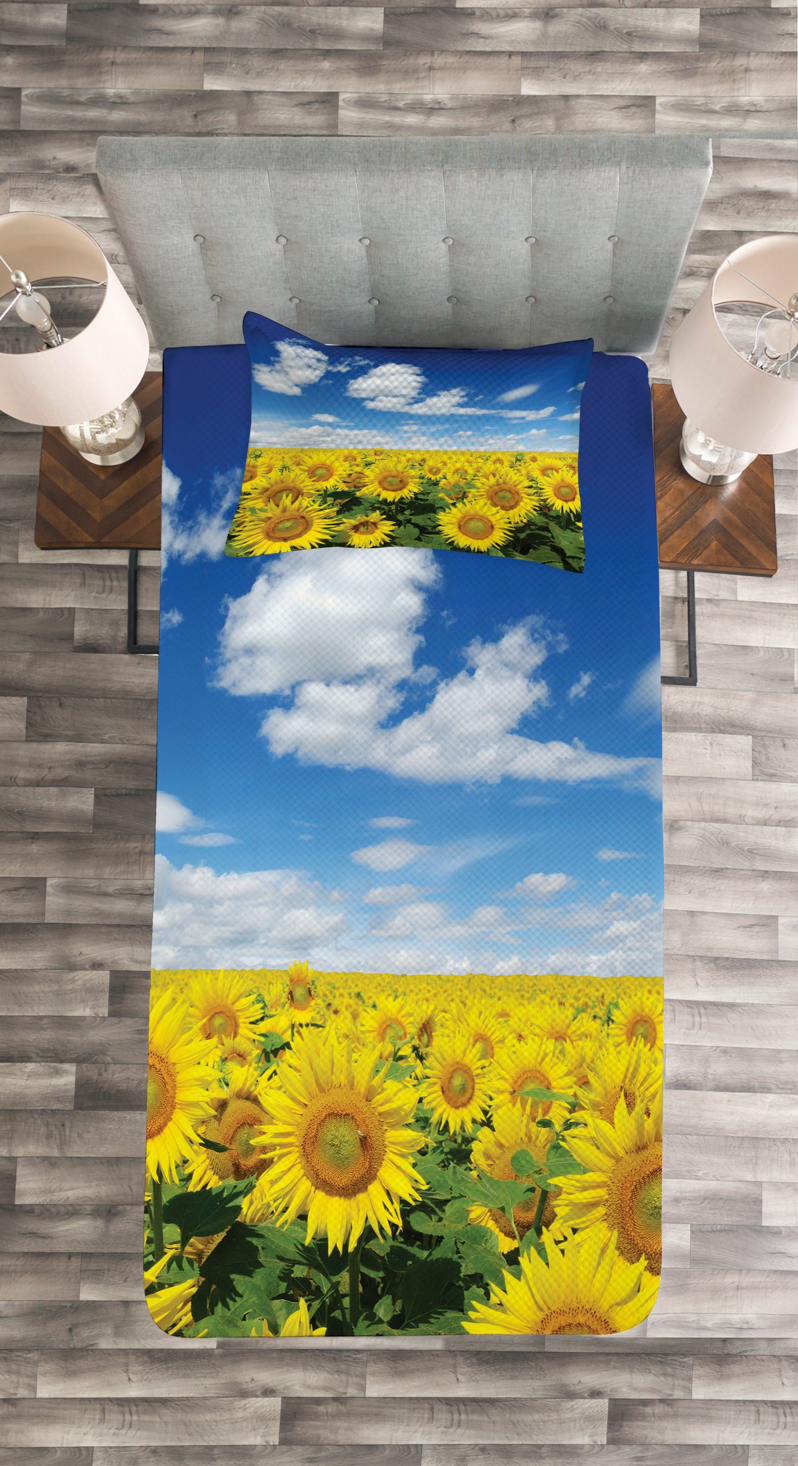 Set Tagesdecke mit Sonnenblume Kissenbezügen Frische Waschbar, Abakuhaus, Feld Land