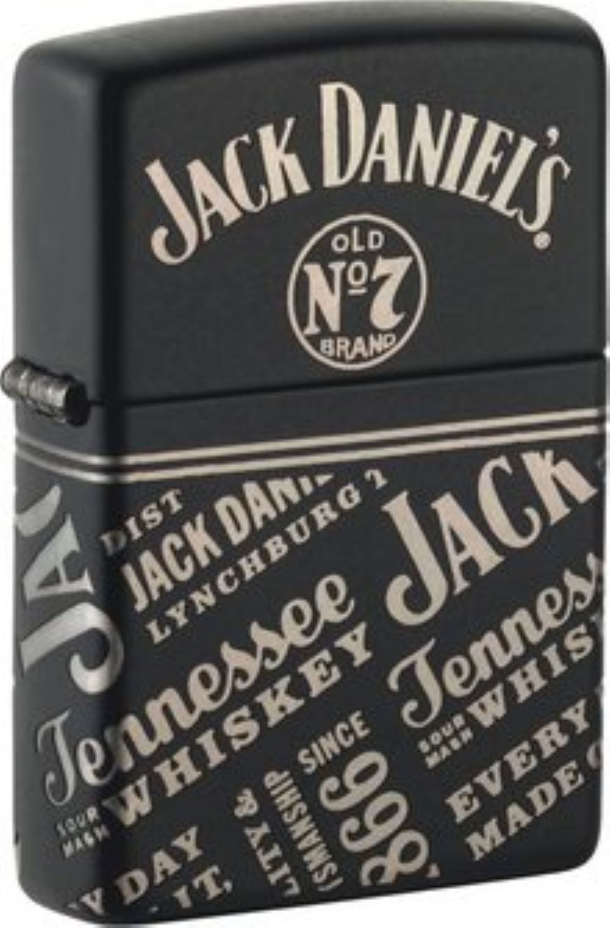 Zippo Feuerzeug schwarz 7-seitig gelasert Jack Daniels No 7, offizielle Jack Daniel's Lizenzware