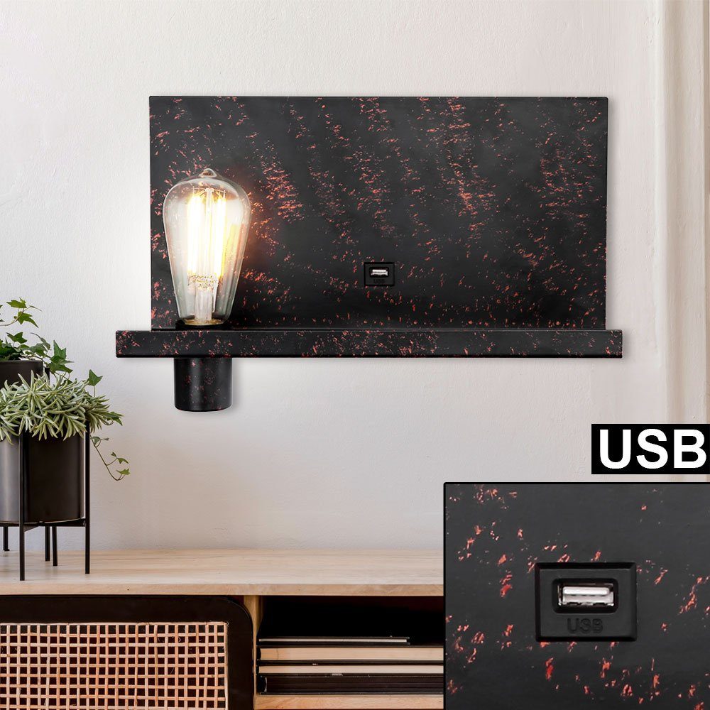 Globo Wandleuchte, Leuchtmittel nicht inklusive, Wand Leuchte Design Lampe schwarz gold patiniert USB