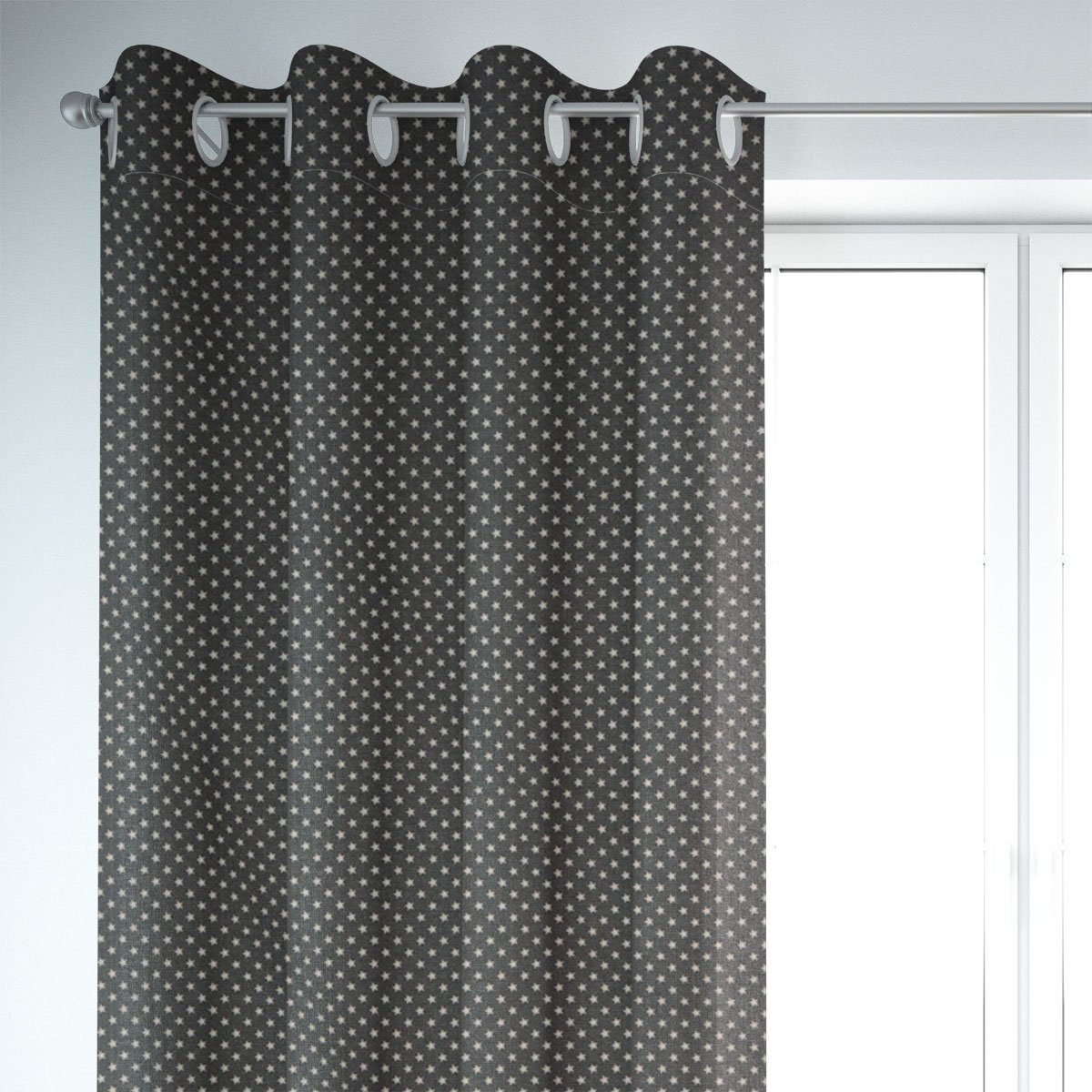 SCHÖNER LEBEN. Vorhang Gardine Sterne dunkelgrau natur 245cm Länge wählbar aus Standardgrößen, Ösen, blickdicht, Baumwolle, made in Germany,handmade,vorgewaschen