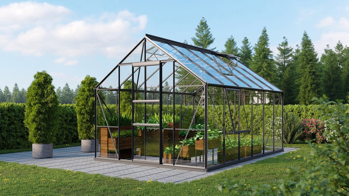 Thumbnail - Vitavia Gewächshaus Meridian 1 9900 ESG 3 mm Schwarz 2 Dachfenster 1 Seitenfenster