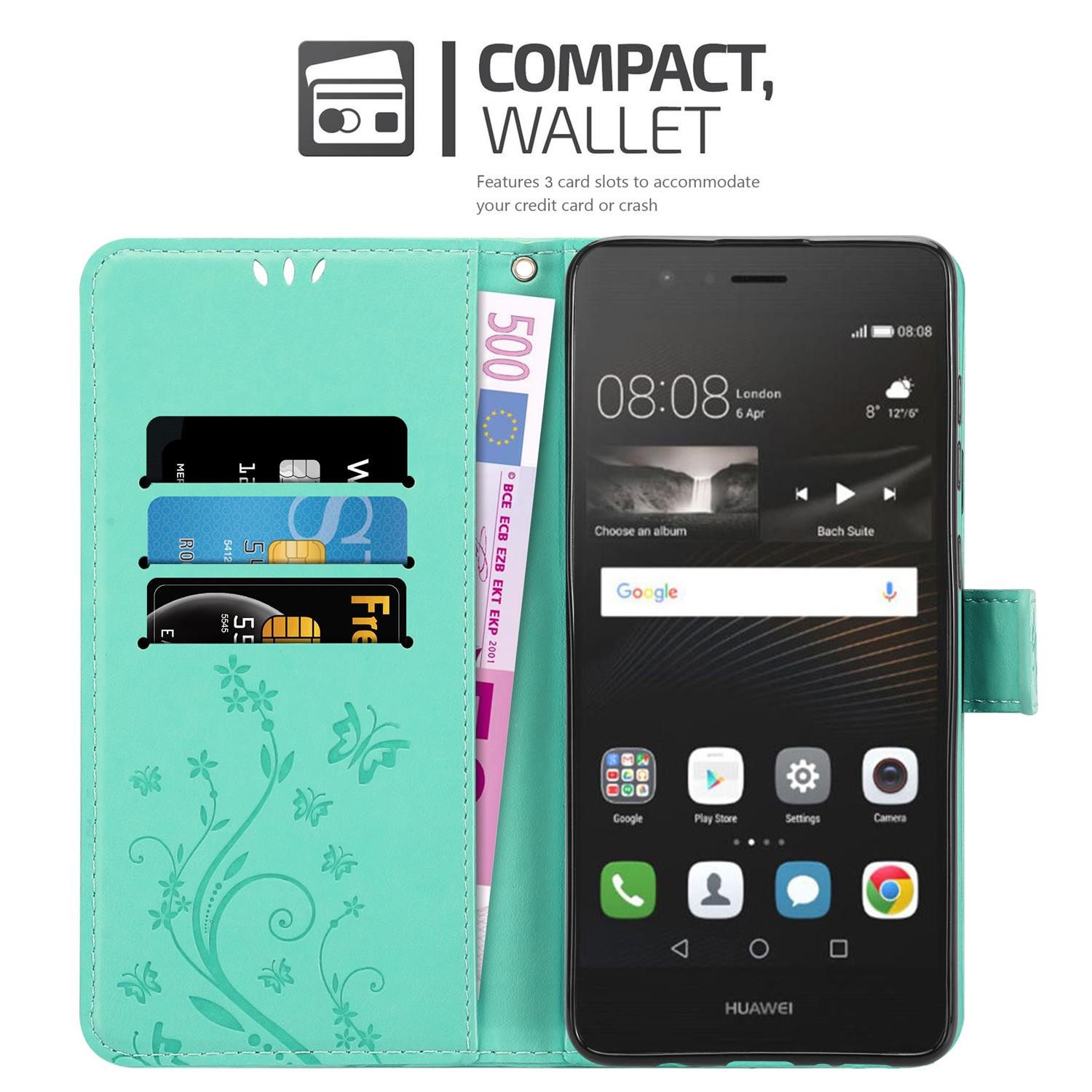 Cadorabo Handyhülle für Huawei P9 LITE 2016 / G9 LITE Hülle Huawei P9 LITE 2016 / G9 LITE, Hülle Schutzhülle Blumen Flower mit Standfunktion Kartenfach Magnet