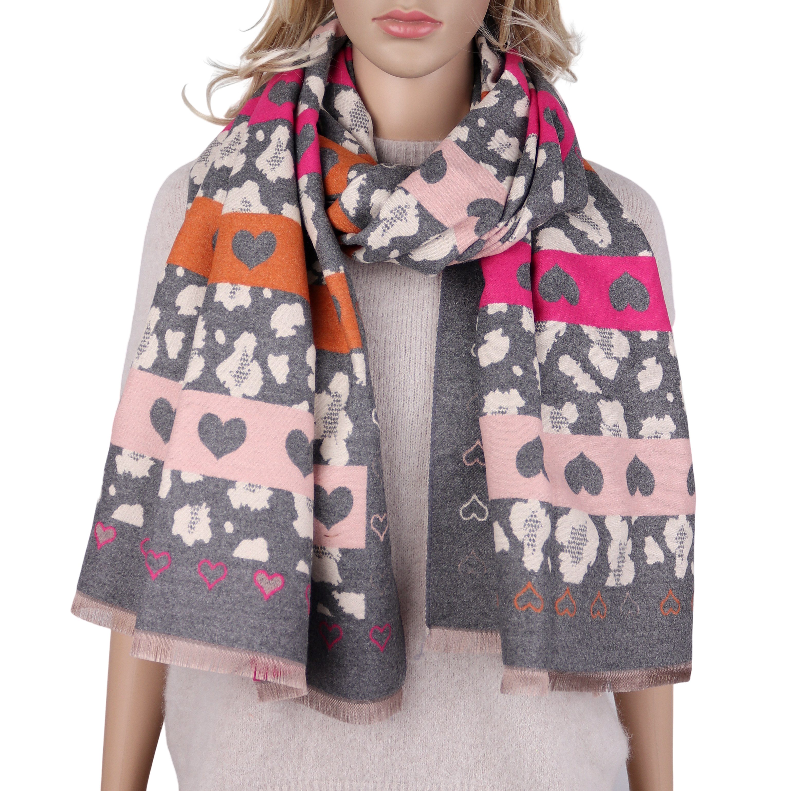 MIRROSI Modeschal weicher und warmer Schal Herz Leo Muster, 65 x180cm, (Her günstig online kaufen