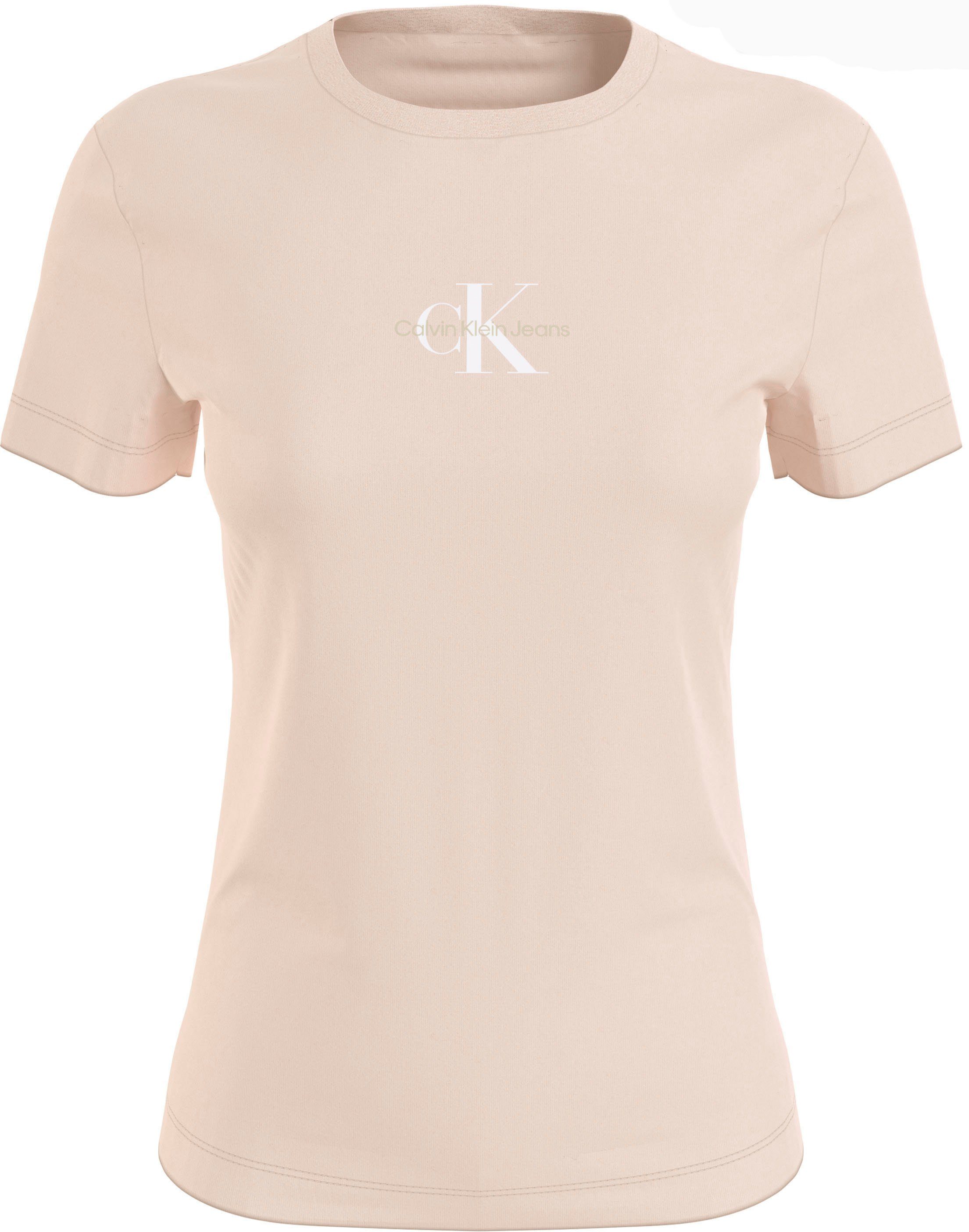 Calvin Klein Jeans Plus Kurzarmshirt Pink auf Jeans mit der (hellrosa) Calvin Blush Klein Logo Brust