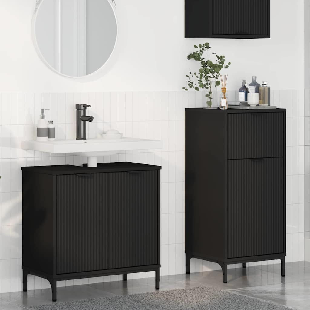 vidaXL Badezimmer-Set Badezimmermöbel-Set 2 stk. Schwarz 39,5 x 36 x 88 cm, (2-St)