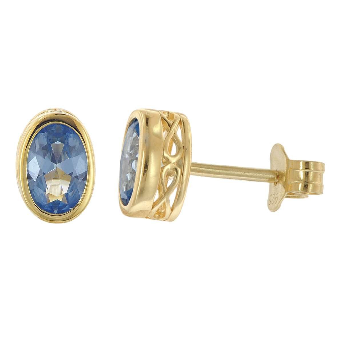 trendor Paar Ohrstecker 21879, für Damen 925 Silber Vergoldet Aquamarin Blau
