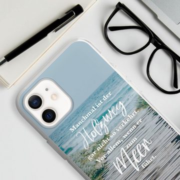 DeinDesign Handyhülle Strand Motivation Spruch Holzweg, Apple iPhone 12 mini Silikon Hülle Bumper Case Handy Schutzhülle