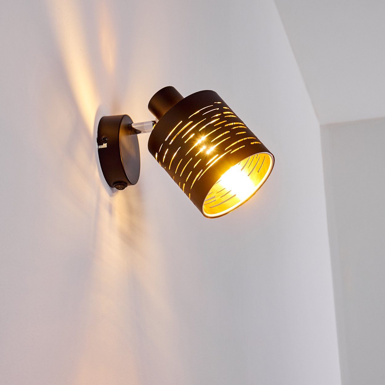 verstellbare An-/Ausschalter E14, mit Wandlampe Leuchtmittel, Schwarz/Gold, Gitter-Optik in in Metall/Kunststoff Wandspot ohne aus Wandleuchte »Vigone« hofstein