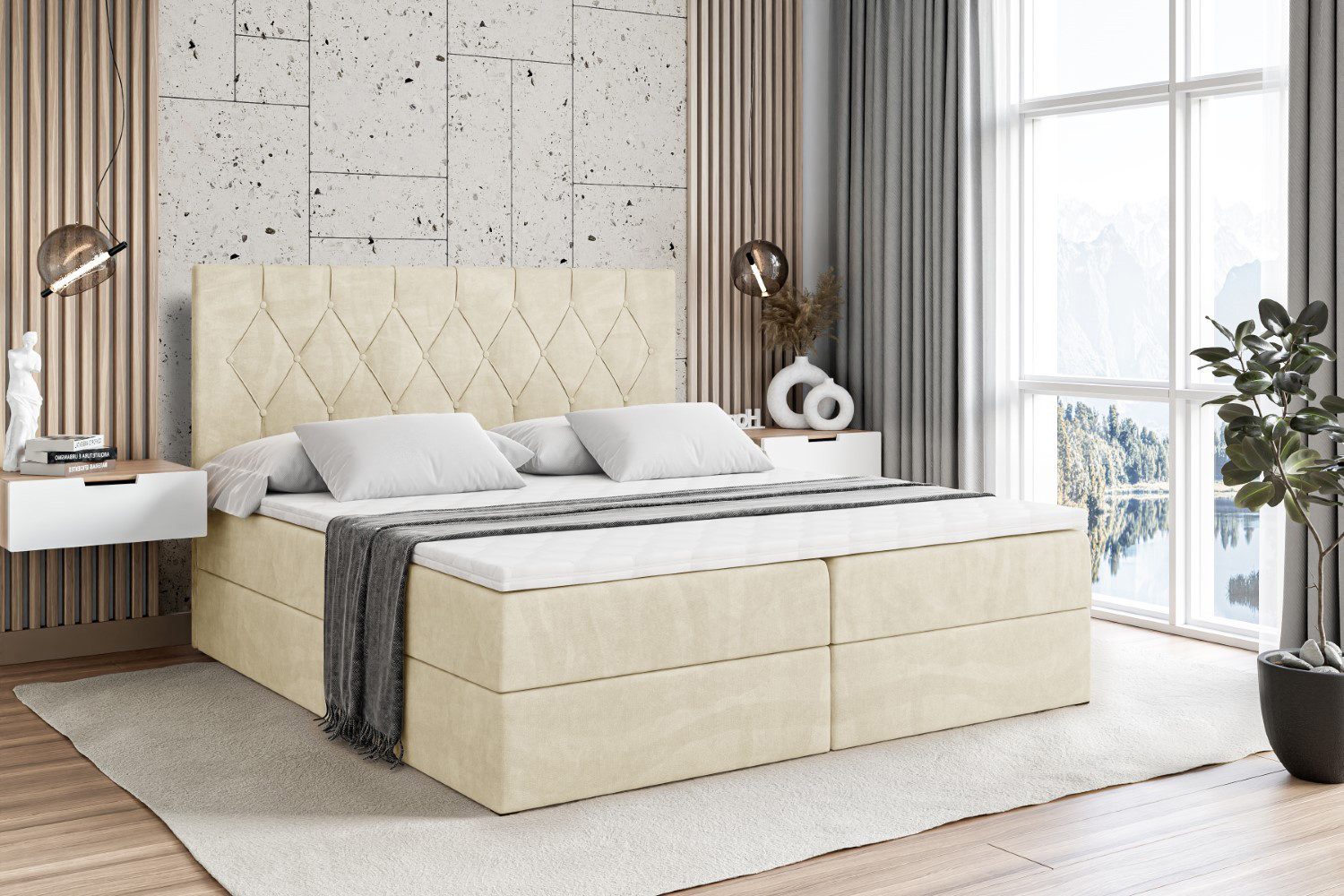 ALTDECOR Boxbett VELANTO-BZ (mit Matratze Lattenrost Topper Polsterbett mit Bettkasten Doppelbett), H4 Multipocket / H3 Bonellfederung, Springboxbett Boxspringbett