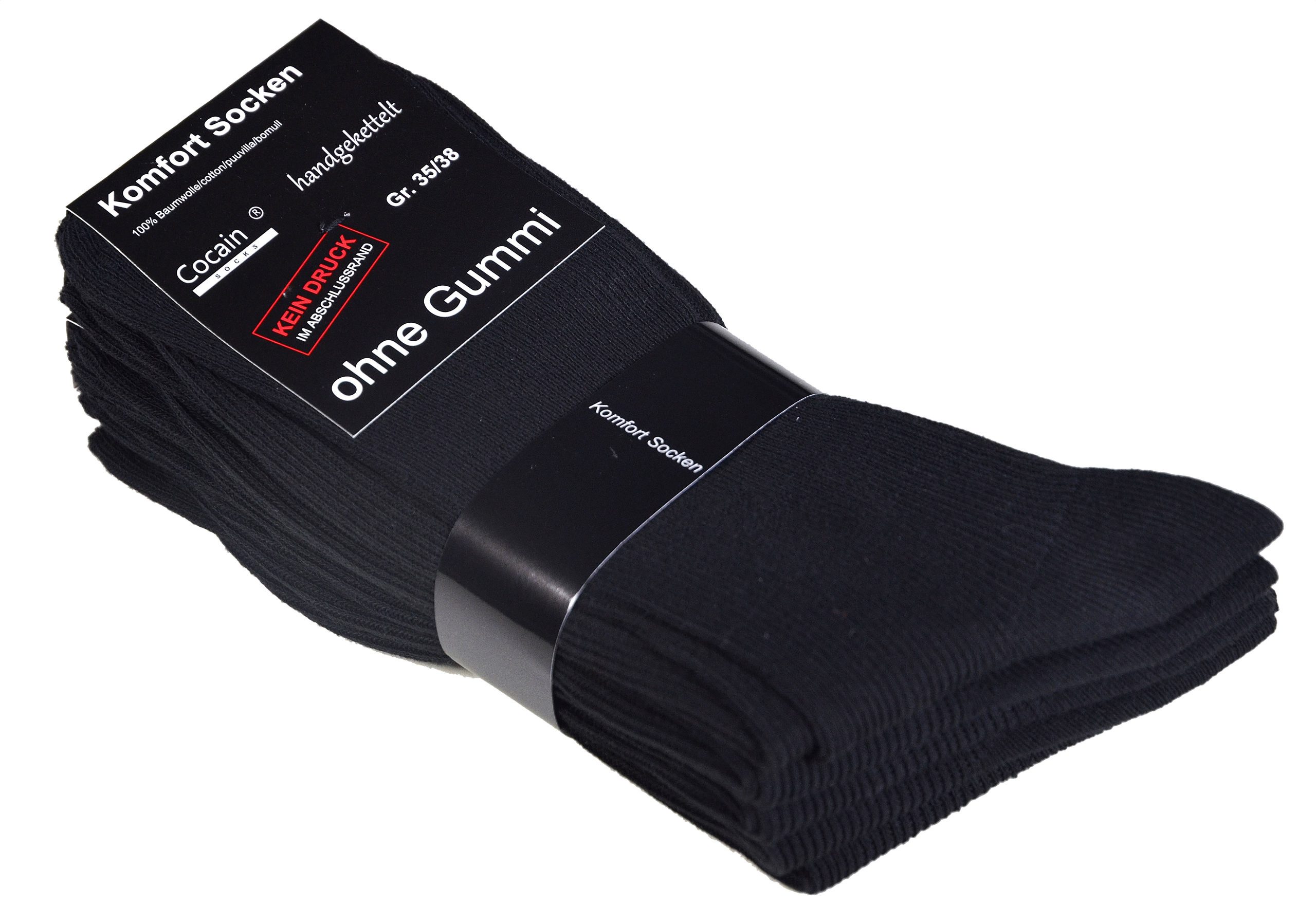 Cocain underwear Businesssocken 30 Paar Kellnersocken schwarze Socken ohne Gummi Naht 100% Baumwolle (30-Paar) ohne drückende Naht mit handgekettelte Spitze