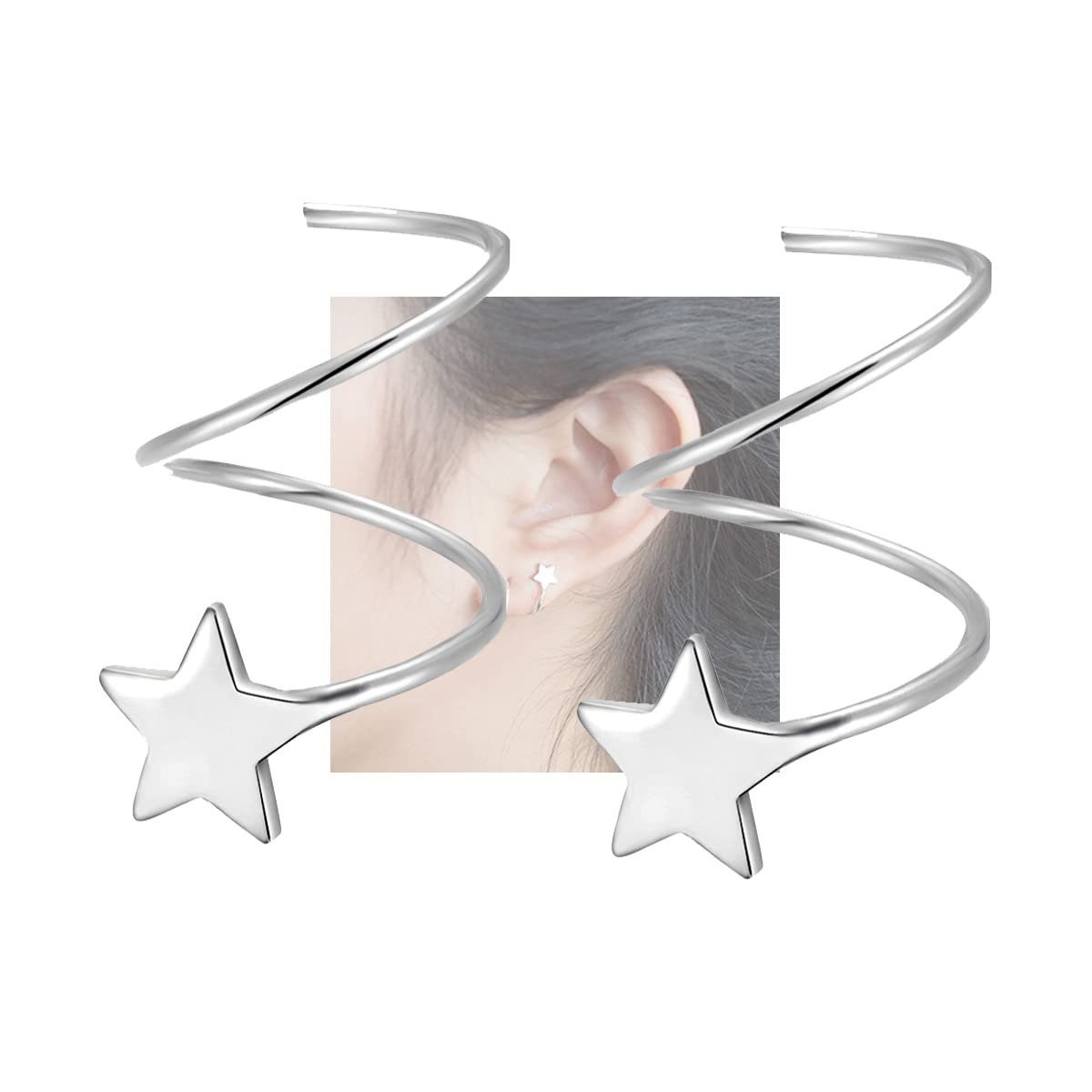 POCHUMIDUU Paar Ohrhänger 925 Sterling Silber Mode Ohrringe Stern Ohrringe (2-tlg., Spiralförmige Ohrringe), für Frauen Mädchen Piercing Wrap Ohrringe