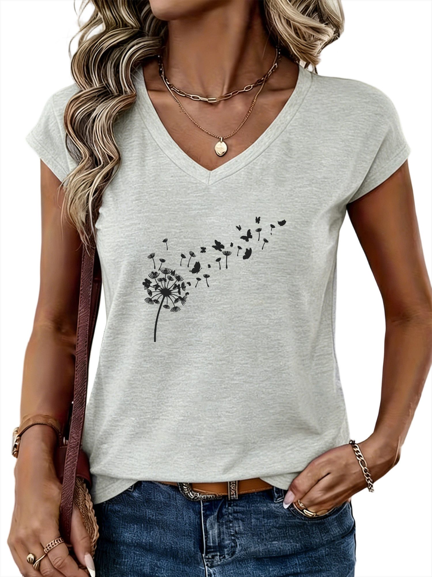 PYLIKE V-Shirt Shirts Damen Casual Löwenzahn Ausgefallene bequemes Tanktop Bequem für Freizeit und Büro,Strandurlaub