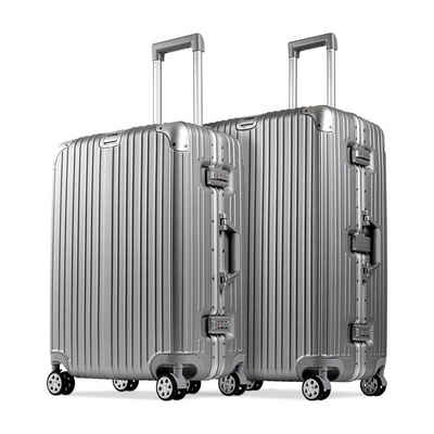 WINLIFE Koffer SPARSET Checkin-Trolley(67cm) + große Koffer(77cm) Reisekoffer, SET mit Alu-Rahmen, ABS & TSA Nummern-Schloss