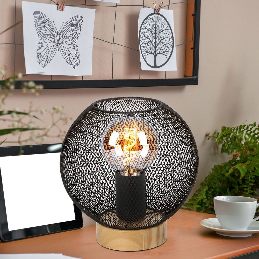 GLOBO LIGHTING Tischleuchte, Leuchtmittel nicht inklusive, Tischlampe Nachttischlampe Vintage Holzleuchte Industrial Design, Holz