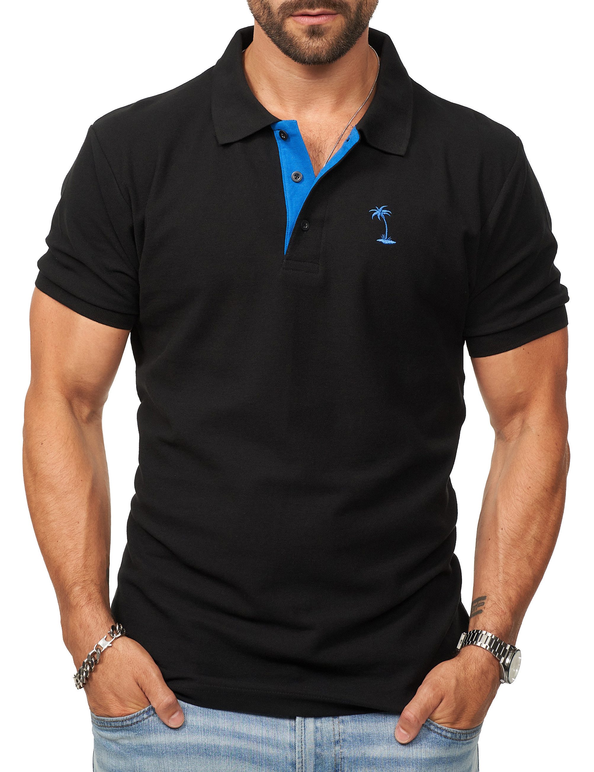 DAILY COTTON Poloshirt in Kurzarm als Freizeit Polo T-Shirt - Polo-Hemd für Herren (1-tlg) Männer Polohemd im Regular-Fit in Piqué-Qualität mit Palmen-Logo