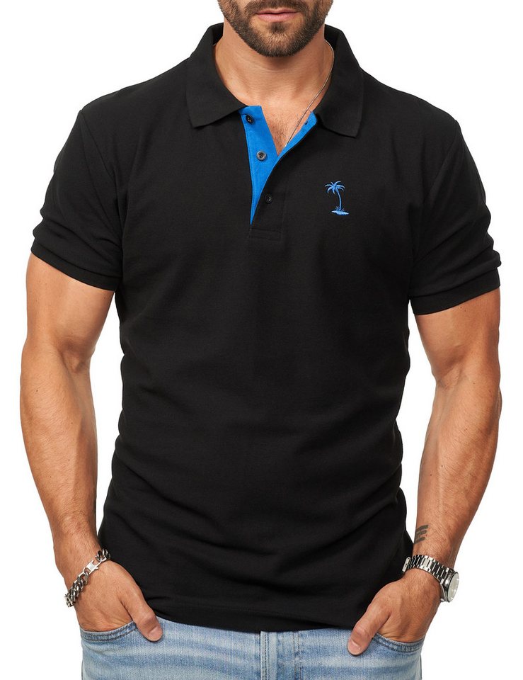 DAILY COTTON Poloshirt in Kurzarm als Freizeit Polo T-Shirt - Polo-Hemd für Herren (1-tlg) Männer Polohemd im Regular-Fit in Piqué-Qualität mit Palmen-Logo