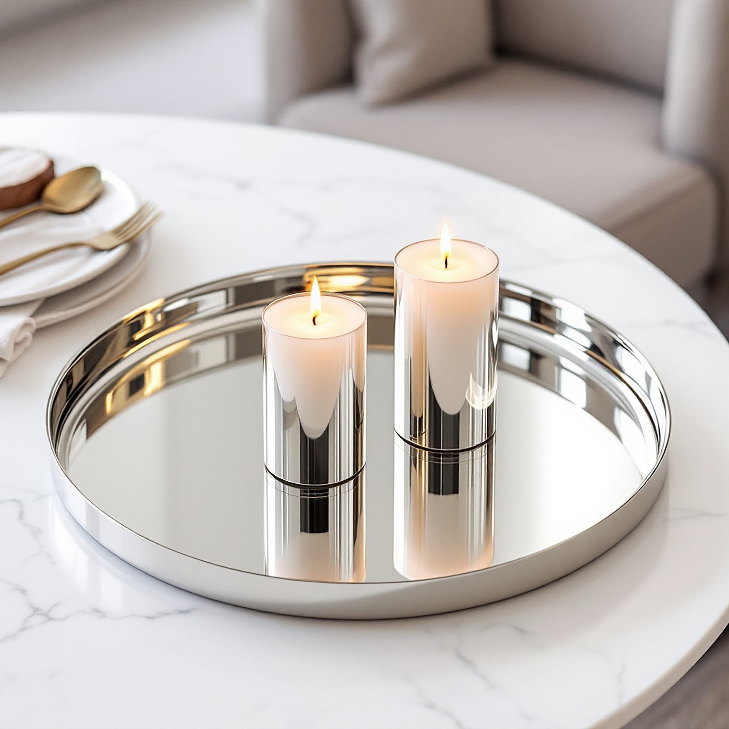 Spetebo Tablett Metall Kerzentablett mit Rand - 30 cm, Metall, (Anzahl, 1-tlg., Stück), Leicht zu reinigen