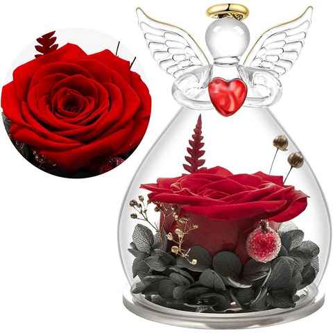 Kunstblume Ewige Rose Engel Geschenke, Forever Rose im Glas Engel Figur, AKKEE, Rosen Geschenke zum Muttertag, Valentinstag für Sie Mama Oma