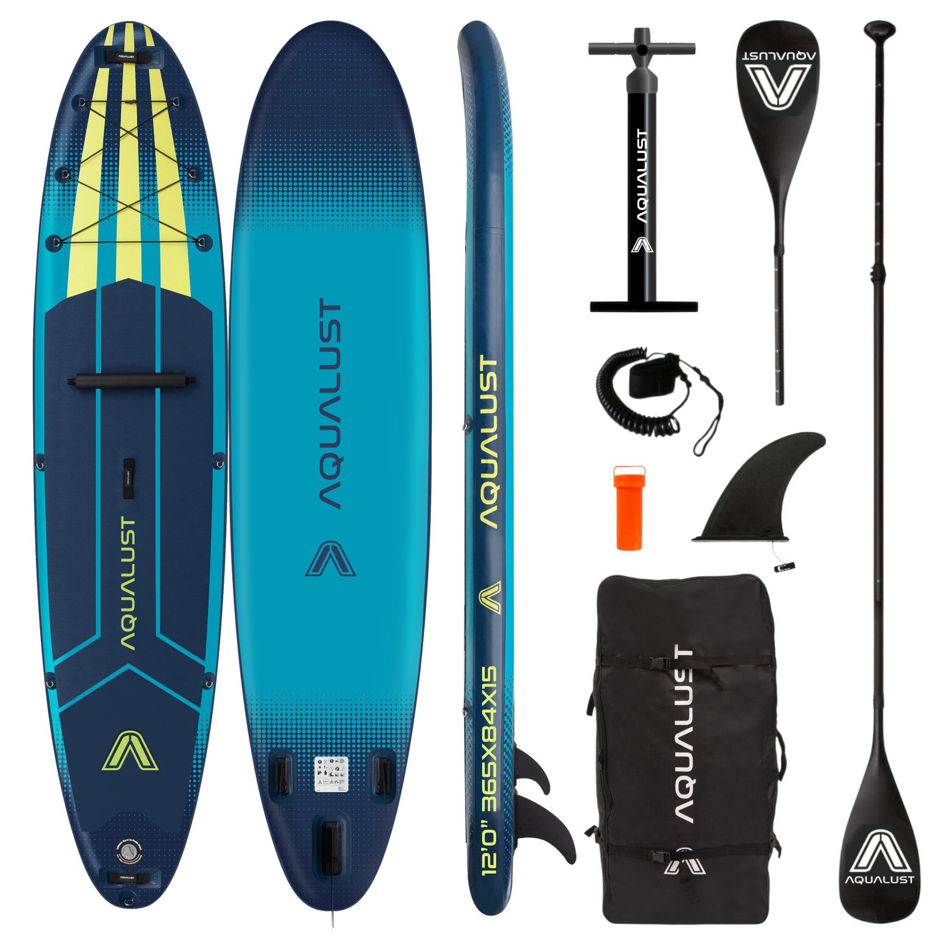 Aqualust SUP-Board AQUALUST 12.0 SUP BOARD 365 cm Set mit Aqua Marina BlueDrive S Motor