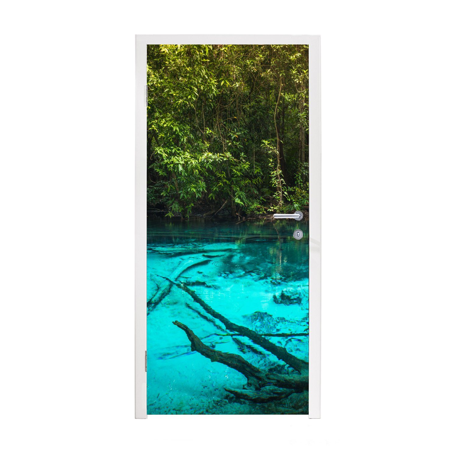 für See Türaufkleber, cm 75x205 bedruckt, St), blauer Dschungel, Tür, Türtapete (1 im Matt, MuchoWow Leuchtend Fototapete