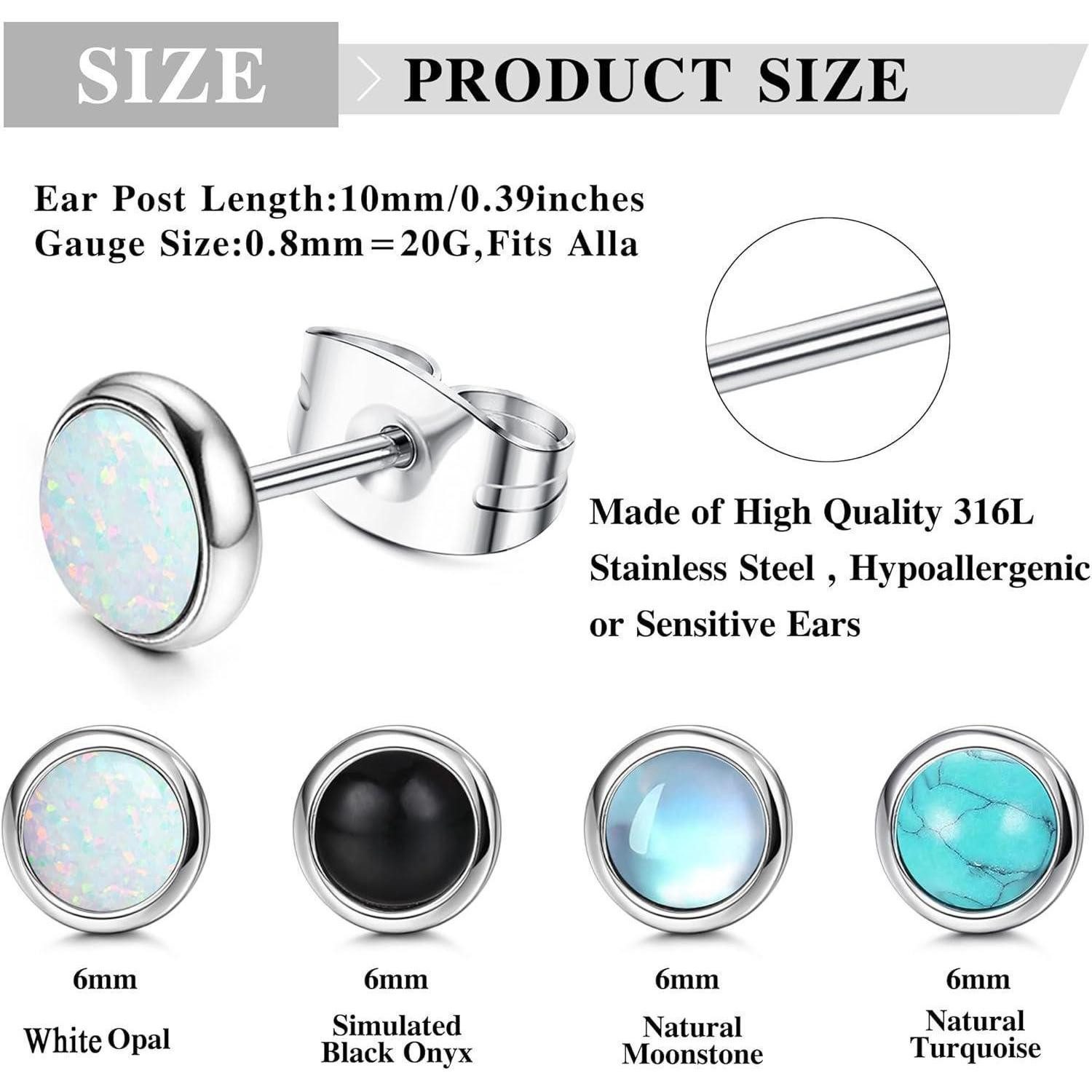 LuxusKollektion Ohrstecker-Set Mondstein Opal Türkis Ohrstecker Set Chirurgenstahl Damen Mädchen