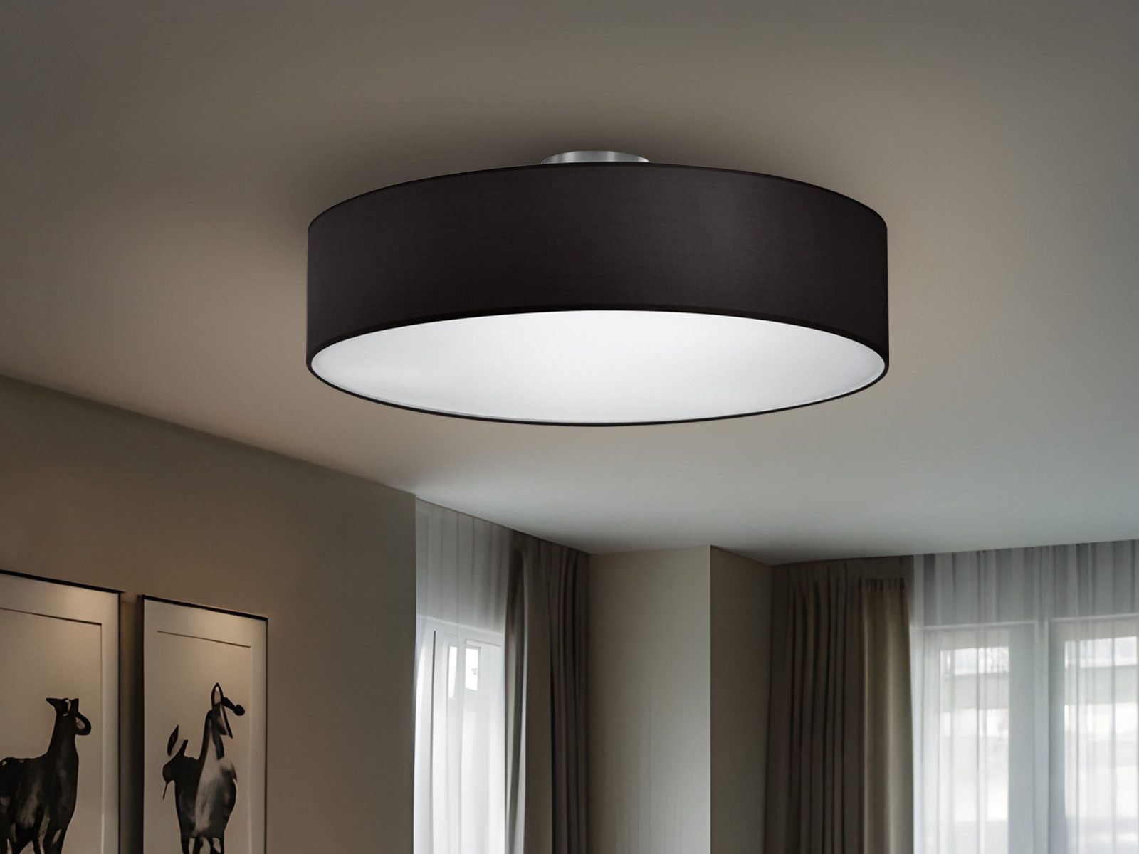 TRIO Leuchten LED Deckenleuchte mit Stoffschirm & Blendschutz Ø 50cm, LED wechselbar, Warmweiß, große Designklassiker Deckenlampe Stoff Lampenschirm & Leuchtmittel