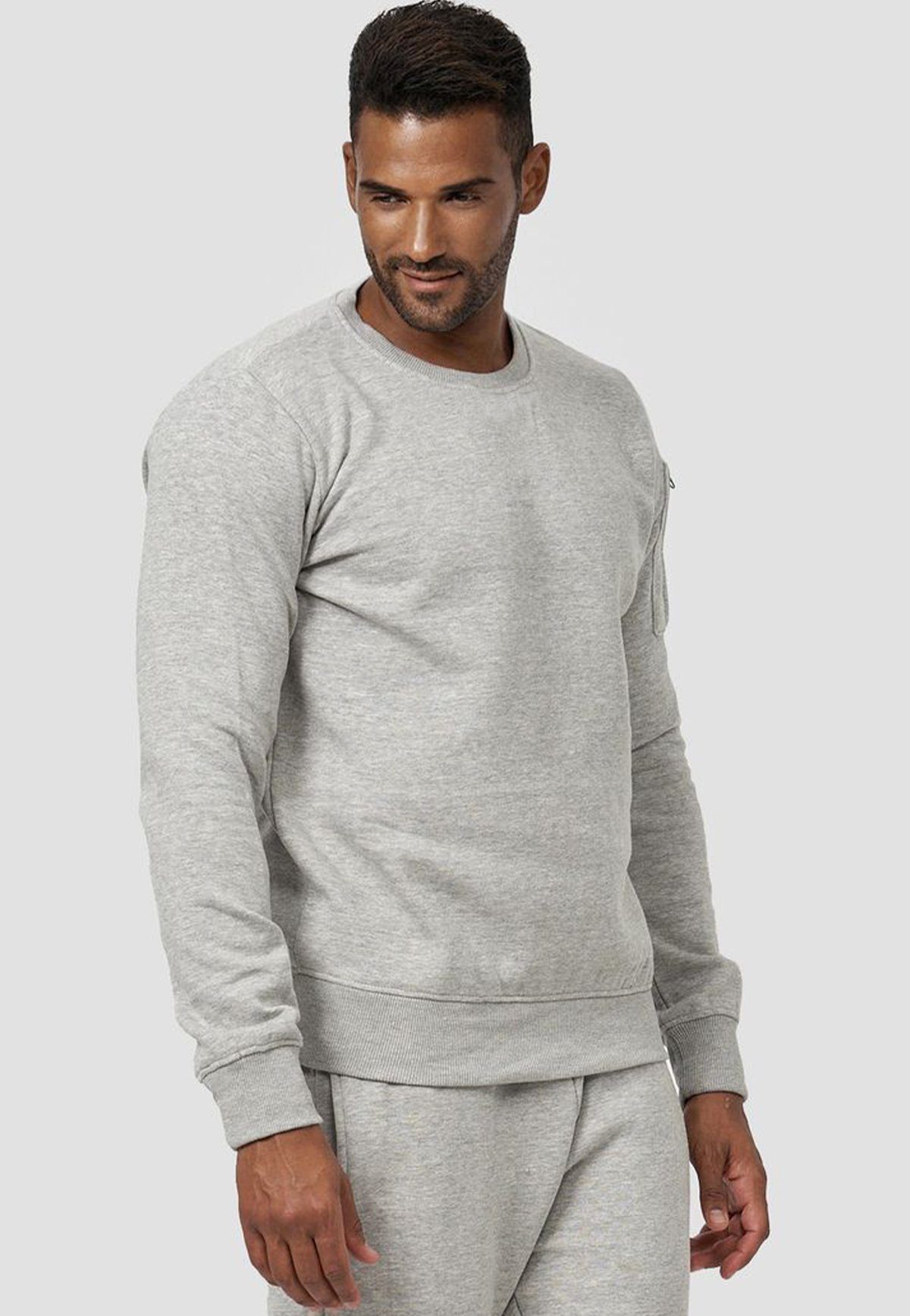 Sweatshirt ohne Pullover Kapuze Grau mit Sweatshirt 4240 Armtasche in Egomaxx