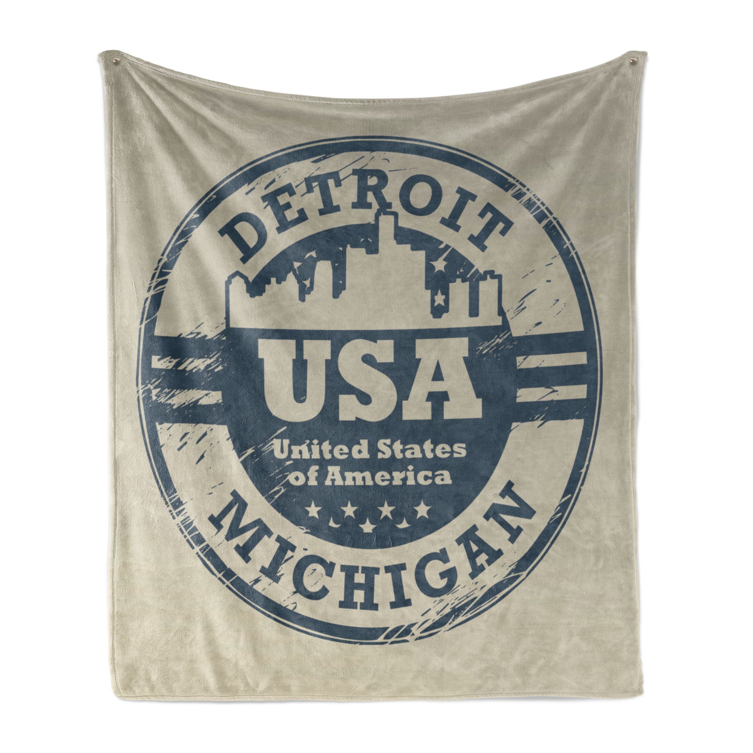 Wohndecke Gemütlicher Plüsch für den Innen- und Außenbereich, Abakuhaus, Amerika Detroit Michigan Stamp | Wohndecken