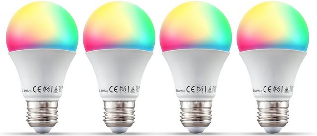 B.K.Licht LED-Leuchtmittel, E27, 4 Stück, Farbwechsler, Smart Home LED-Lampe RGB WiFi App-Steuerung dimmbar CCT Glühbirne 9W 806 Lumen-Otto