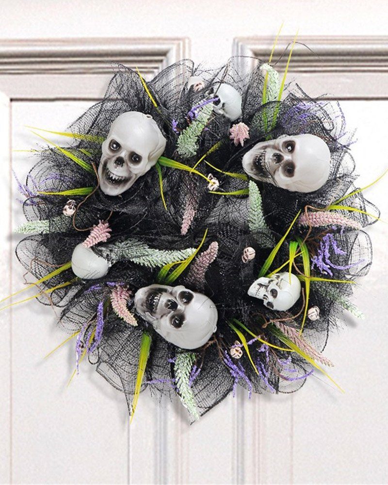 Kunstkranz Girlande Halloween Kranz Türbehang mit Totenköpfen, Dekorative, Partyrequisiten für eine festliche Atmosphäre
