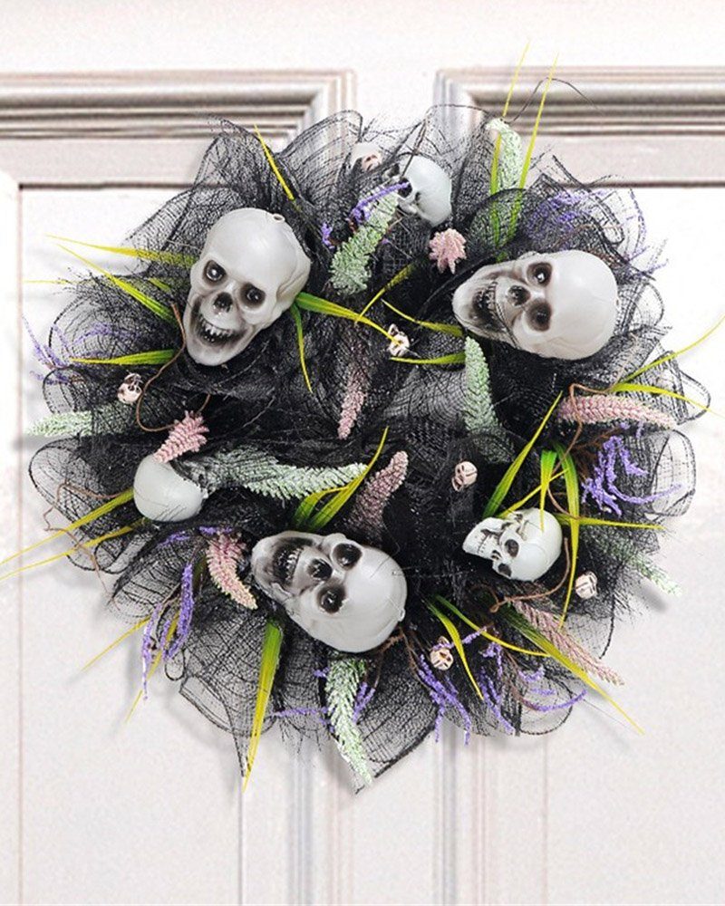 Kunstkranz Girlande Halloween Kranz Türbehang mit Totenköpfen, Dekorative, Partyrequisiten für 
