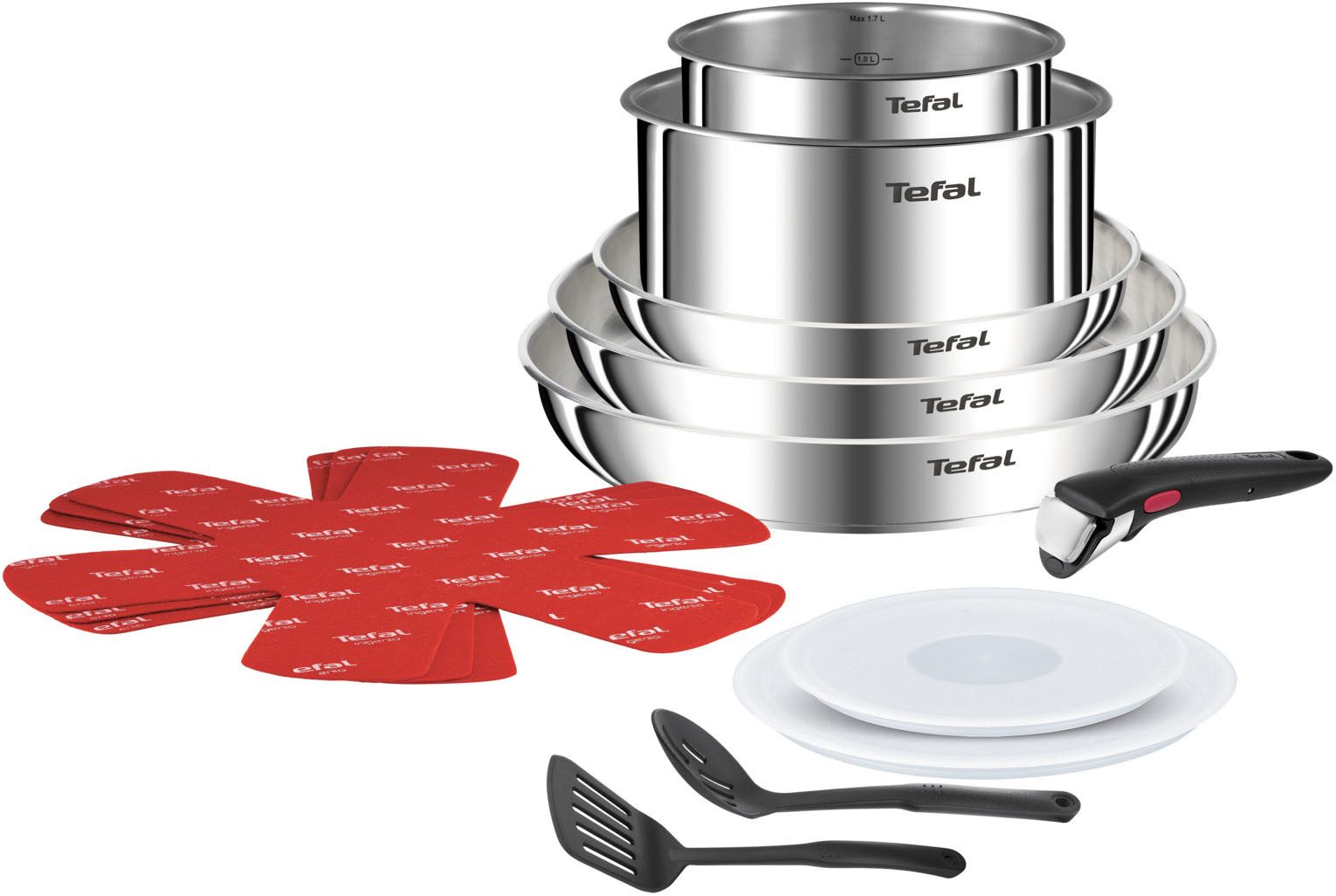 Tefal Topf-Set Ingenio Emotion, Topf und Pfannenset abnehmbarer Griff, stapelbar, Edelstahl (Set, 13-tlg., Pfannen 22/26/28cm, Kasserollen 16/20cm, Griff, Deckel, Accessoires), unversiegelt, Topfset Induktion, platzsparend, stapelbar, L896SD