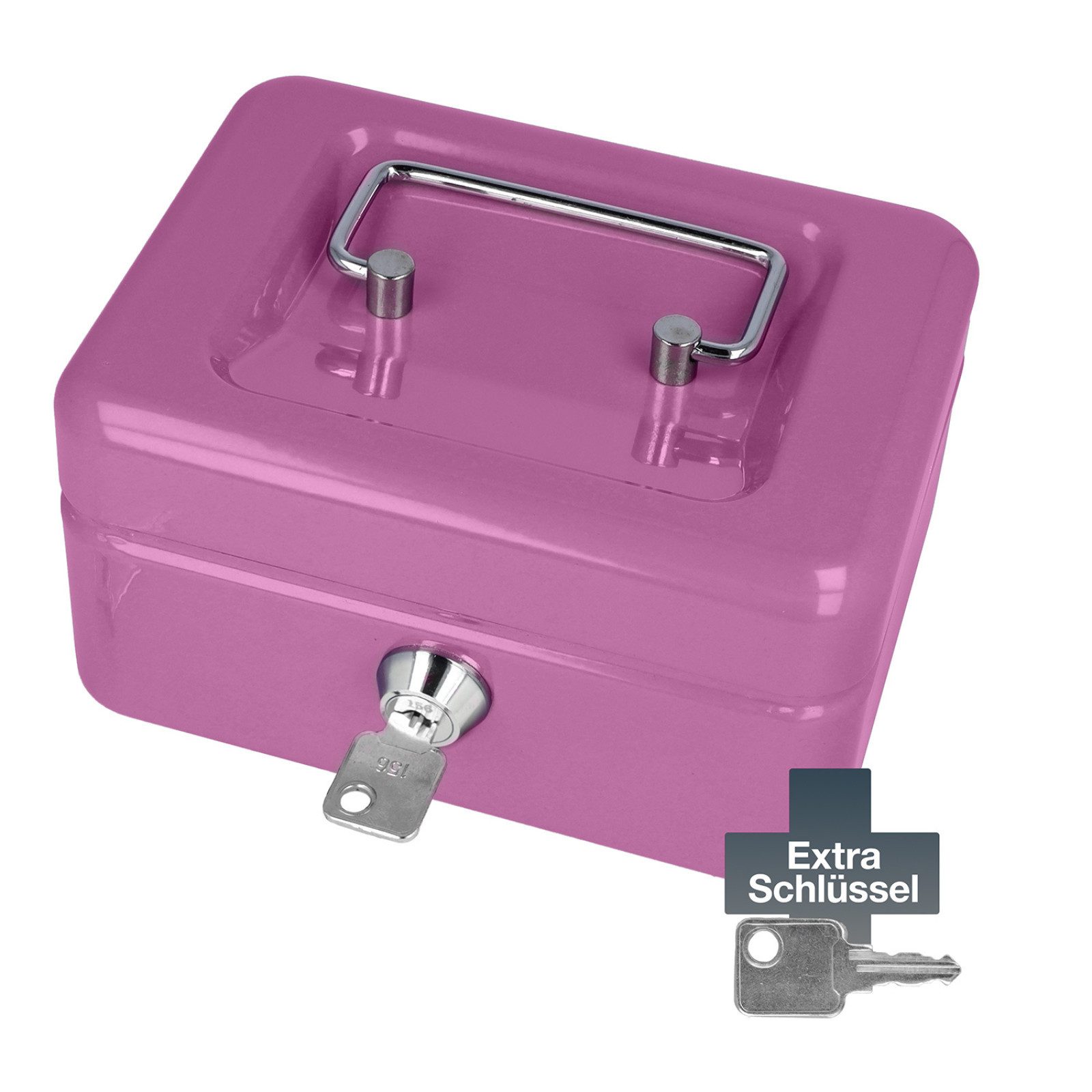 WESTCOTT Geldkassette abschließbar kompakt 15cm Lilac, Münzeinlage, 2 Schlüssel, Einlage für Münzen mit 6 Fächern