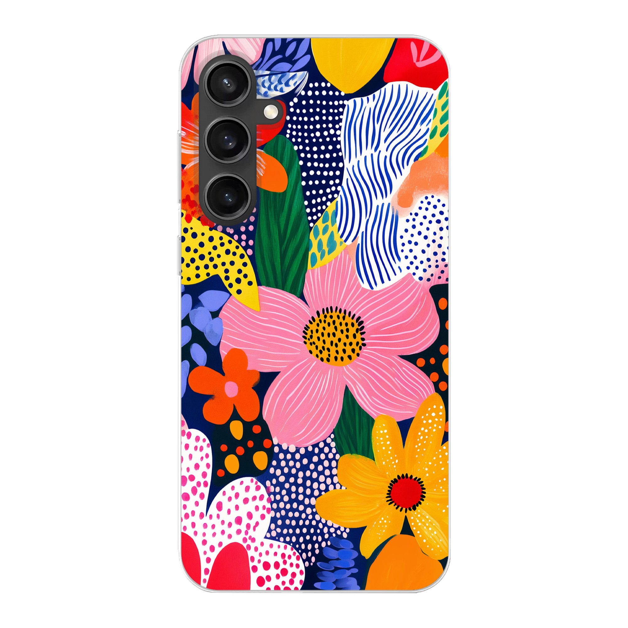 MuchoWow Handyhülle für Samsung Galaxy S23 FE Bunt - Blumen - Abstrakt - Punkte