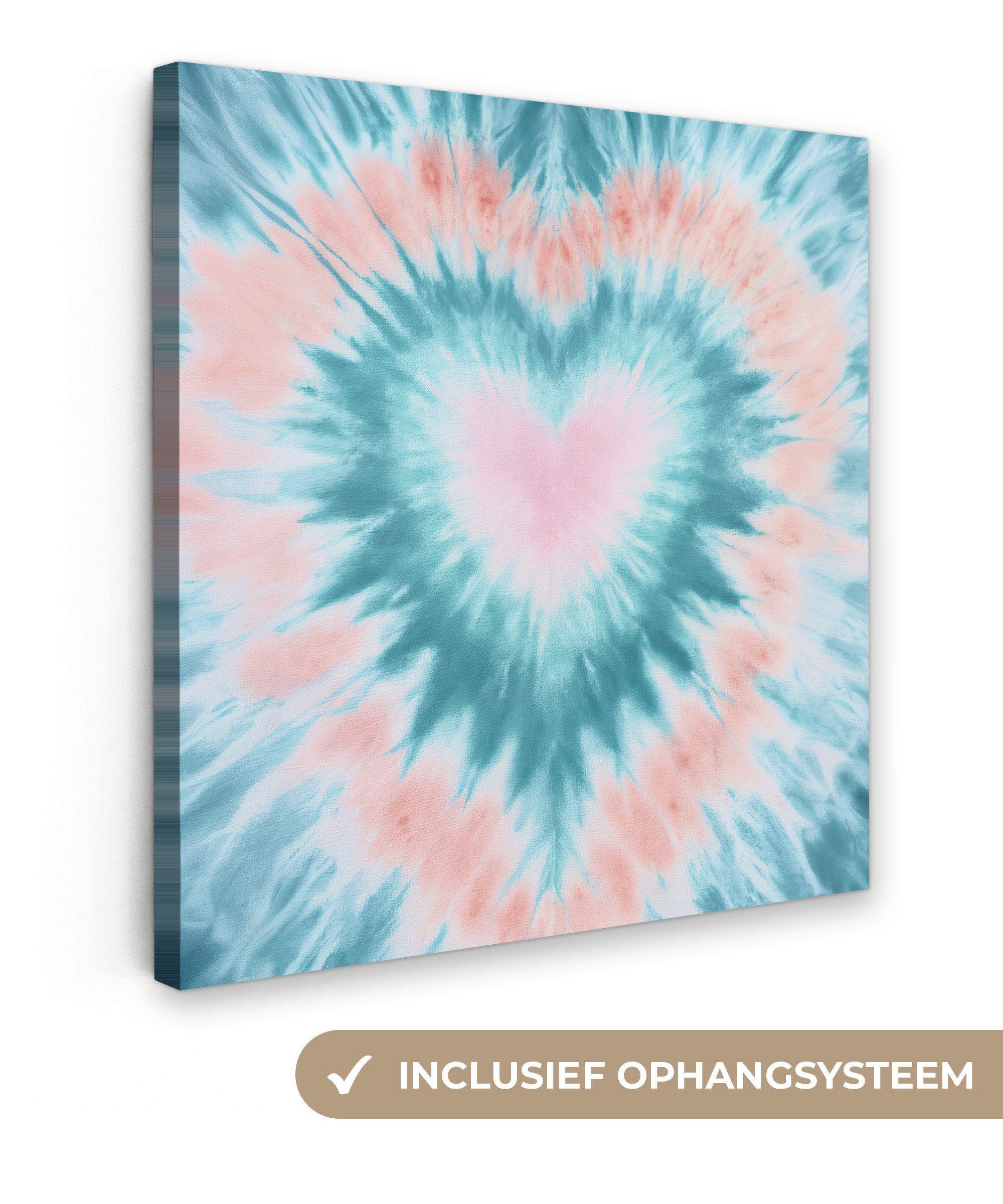 OneMillionCanvasses® Leinwandbild Herzform - Krawattenfärbung - Pastelltöne - Hellgrün, Fotodruck (1 St), Wandbild, Deko Schlafzimmer Wohnzimmer Flur 20x20 cm