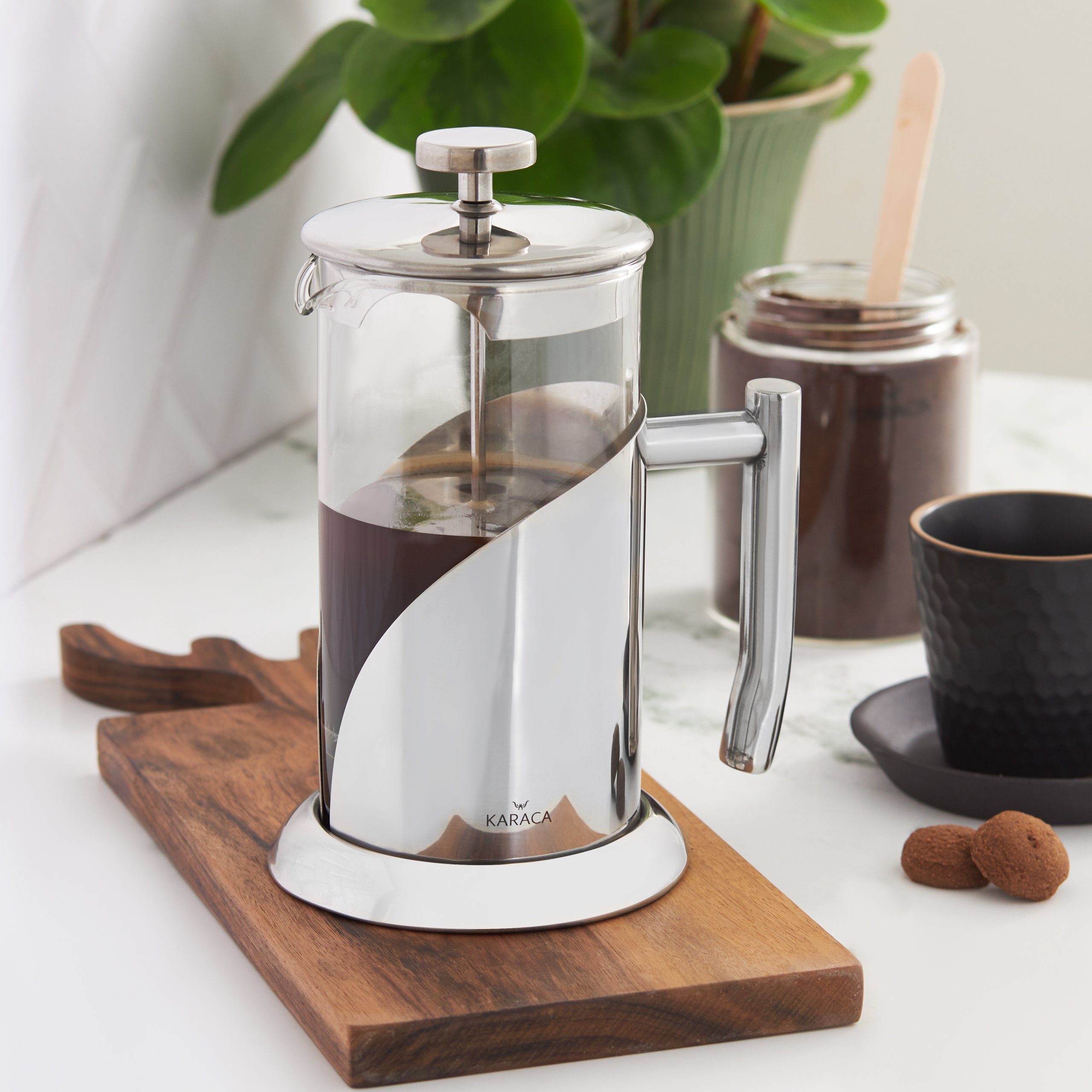 Karaca French Press Kanne Karaca Borosilicate Glass Stainless Steel