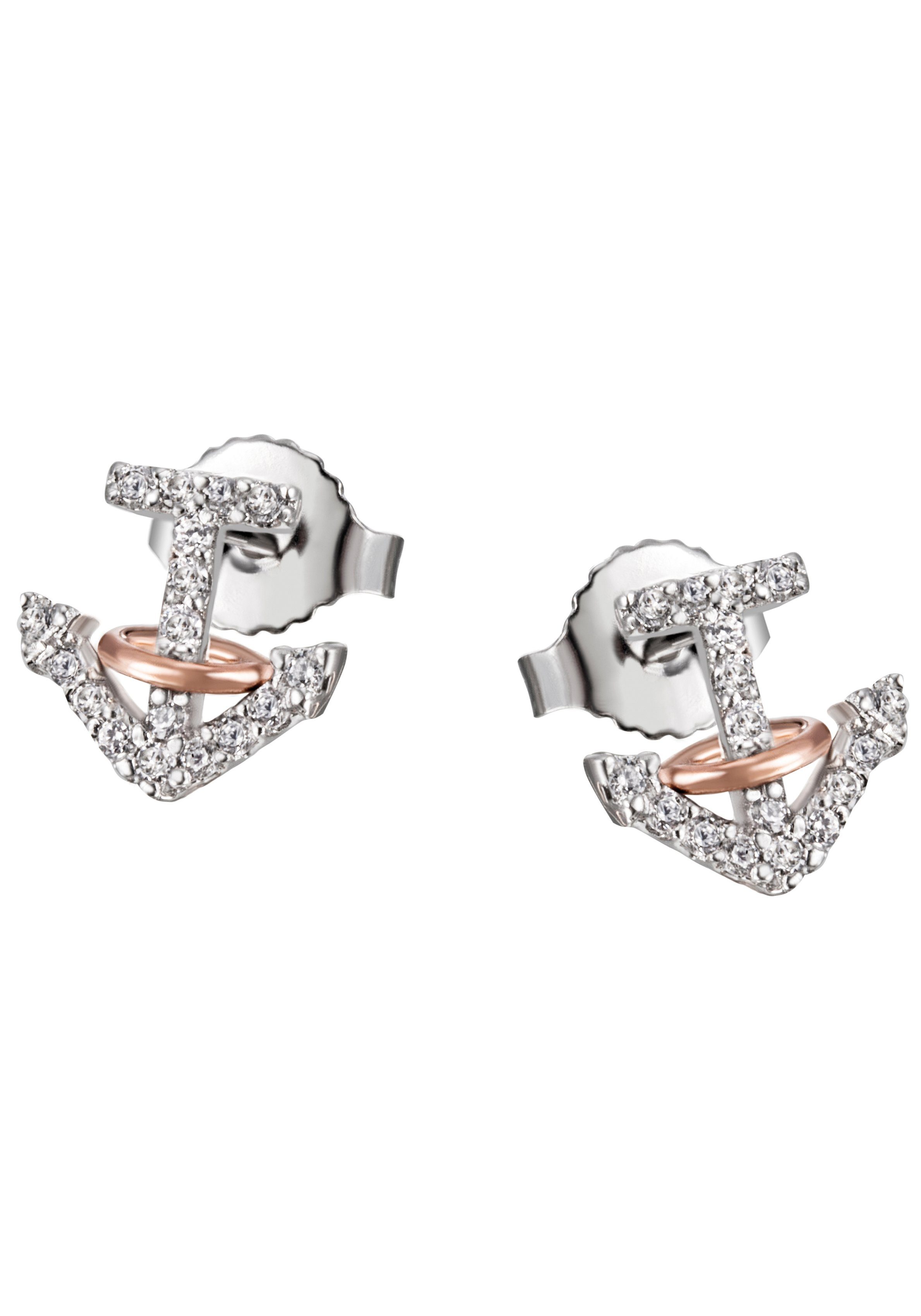 Firetti Paar Ohrstecker Schmuck Geschenk Silber 925 Ohrschmuck Anker, mit Zirkonia (synth)