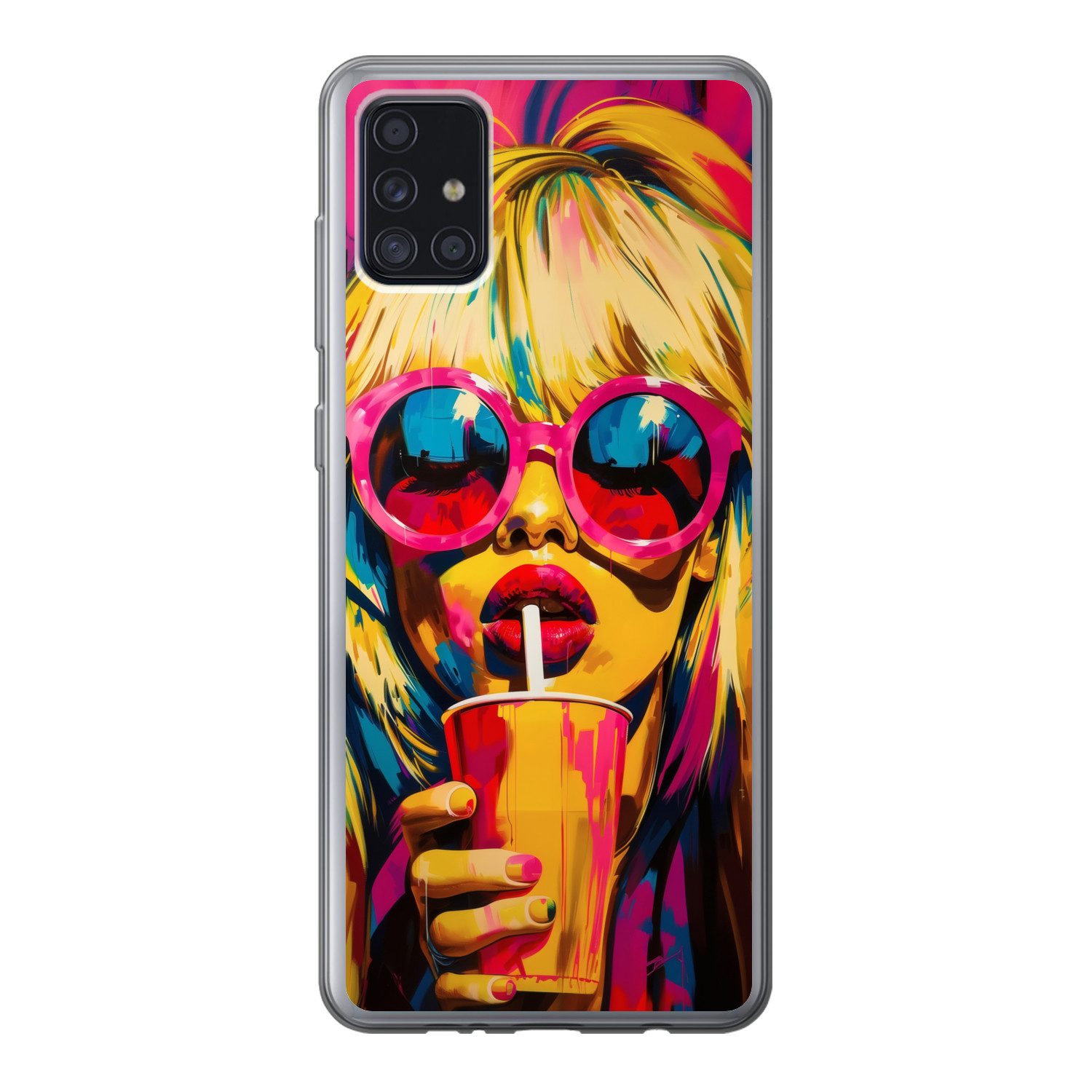MuchoWow Handyhülle für Samsung Galaxy A52 5G Sonnenbrille - Rosa - Frau - Stroh, Smartphone-Bumper, Print, Handy Schutzhülle Dünn