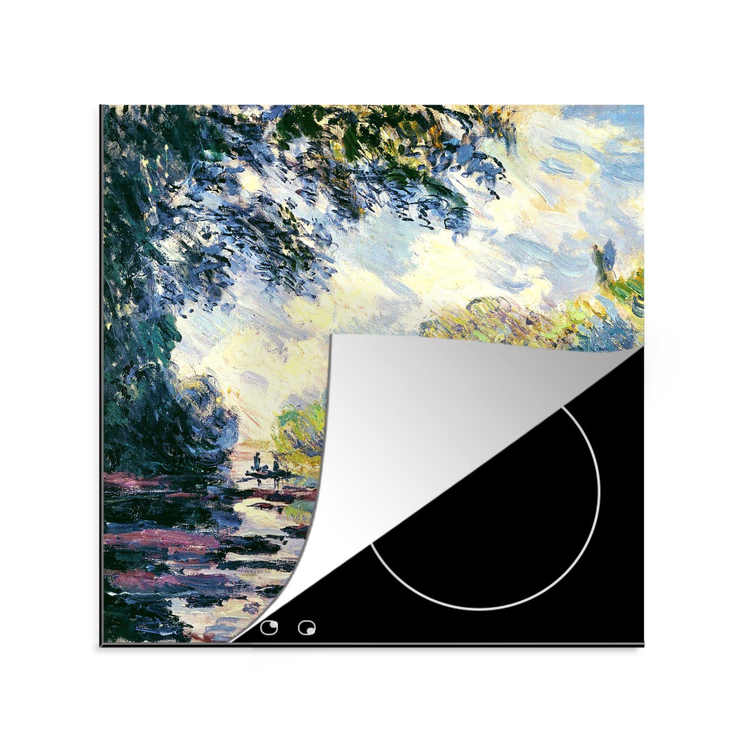 MuchoWow Herdblende-/Abdeckplatte Seine bei Giverny - Claude Monet, Vinyl, (1 tlg), 78x78 cm, Ceranfeldabdeckung, Arbeitsplatte für küche