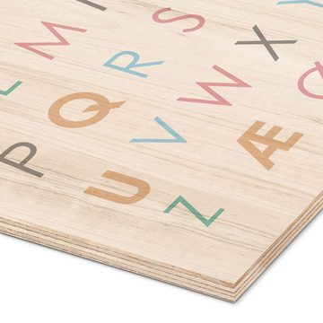 Posterlounge Holzbild Typobox, Skandinavisches Alphabet bunt, Kinderzimmer Skandinavisch Illustration